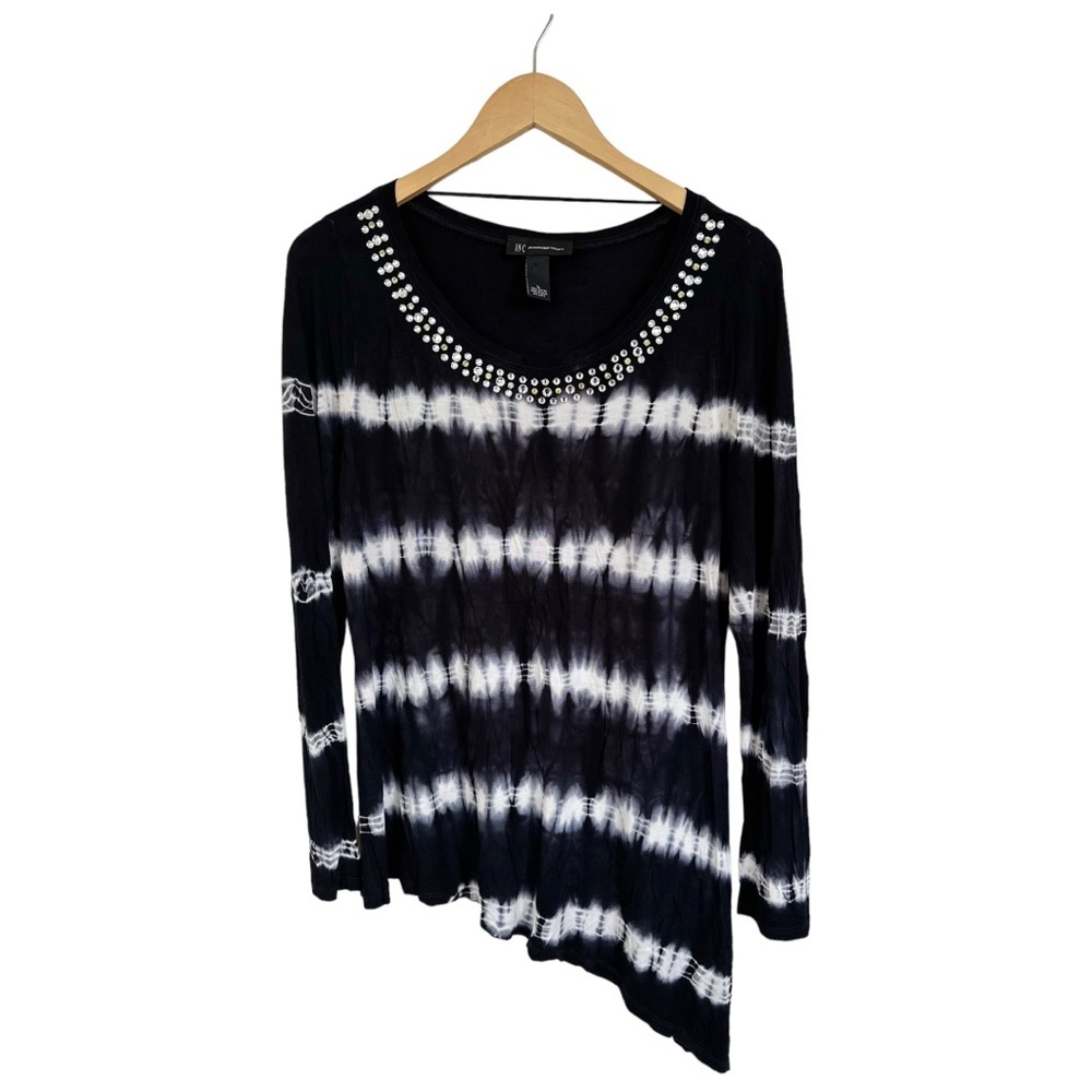 INC International Concepts Tie Dye  Rhinestone Asymmetrical Blouse Size Large - Picture 5 of 11